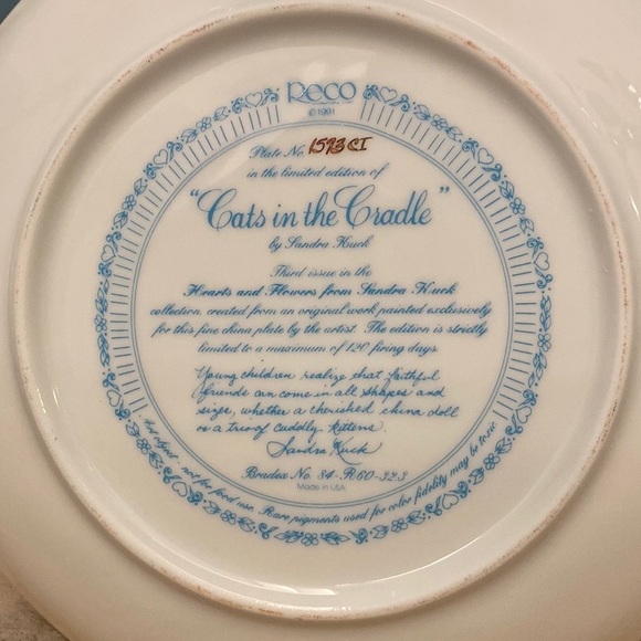 Vintage Collector Plate "Cats in the Cradle" 3rd Issue - Picture 3 of 3